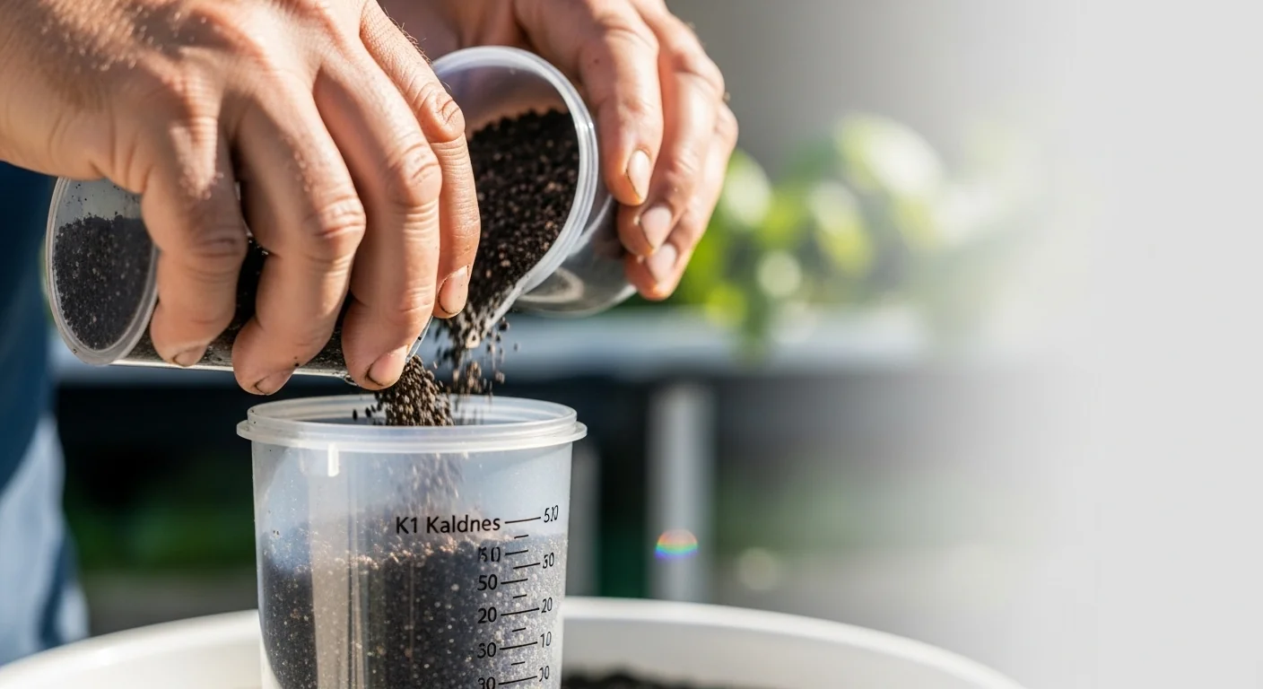 Aquaponics biofilter calculator result applied as hands filling media into biofilter vessel