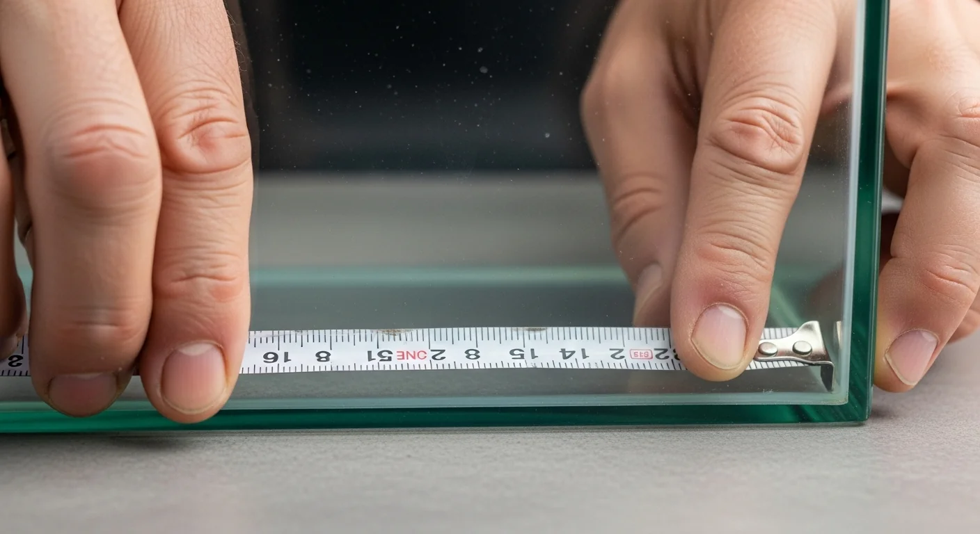 Close-up of hands measuring internal tank dimensions for use in an aquarium volume calculator.