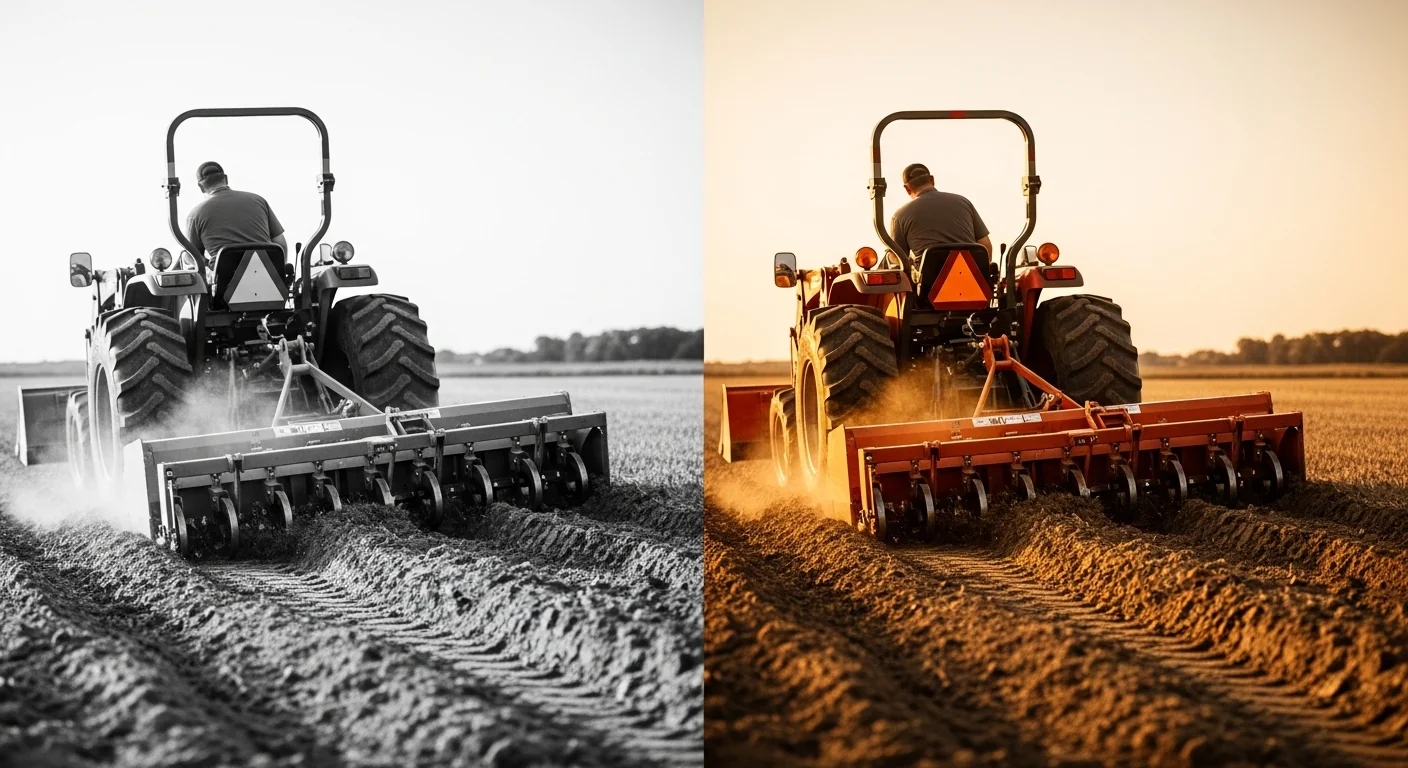 Box blade draft force calculator showing tractor tire polishing failure versus successful pull