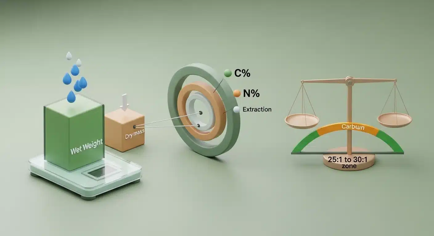 3D isometric diagram of dry-weight compost carbon to nitrogen
