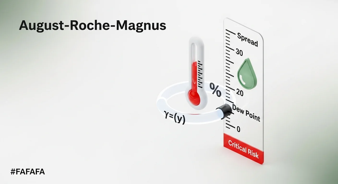 3D diagram of the Dew Point Calculator logic showing the August-Roche-Magnus spread.