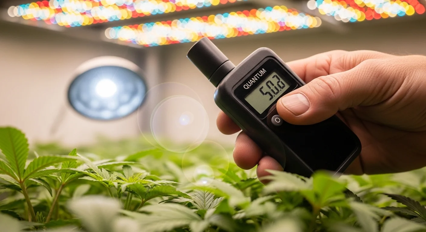 Using a PAR meter to measure canopy PPFD for an accurate DLI Calculator result.