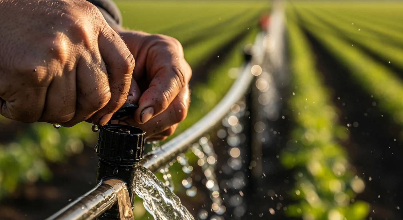 Gardener opening drip tape end cap during proper high-velocity flush after header sizing