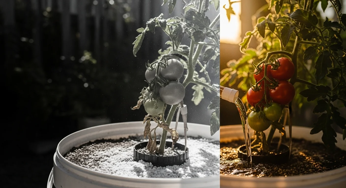 A Dutch Bucket Drip Runoff Calculator comparison showing salt buildup versus healthy hydroponic drainage.