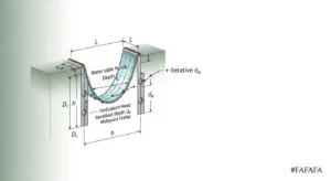 Farm tile drainage spacing calculator Hooghoudt equation with water table hump and equivalent depth visualization