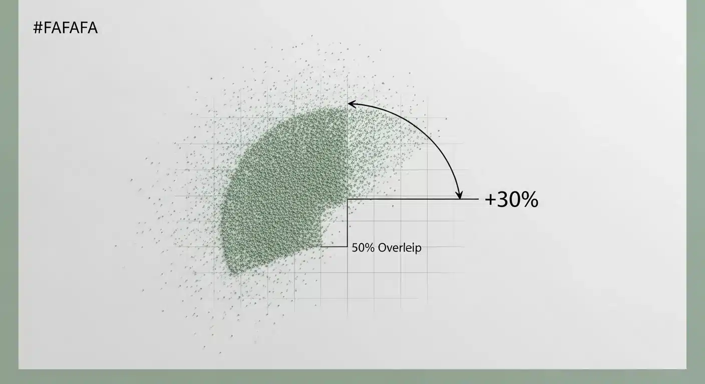 Technical diagram showing the 30% right-side bias and the 50% overlap calibration logic.