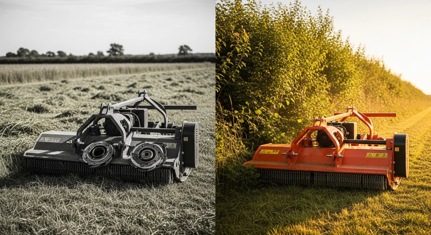 Flail mower rotor RPM calculator showing failed vs successful cutting results