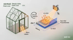 3D diagram showing the ASHRAE formula used in the greenhouse heater sizing calculator.