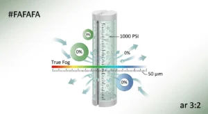 Technical diagram showing the 50 micron threshold for true fog in a greenhouse.