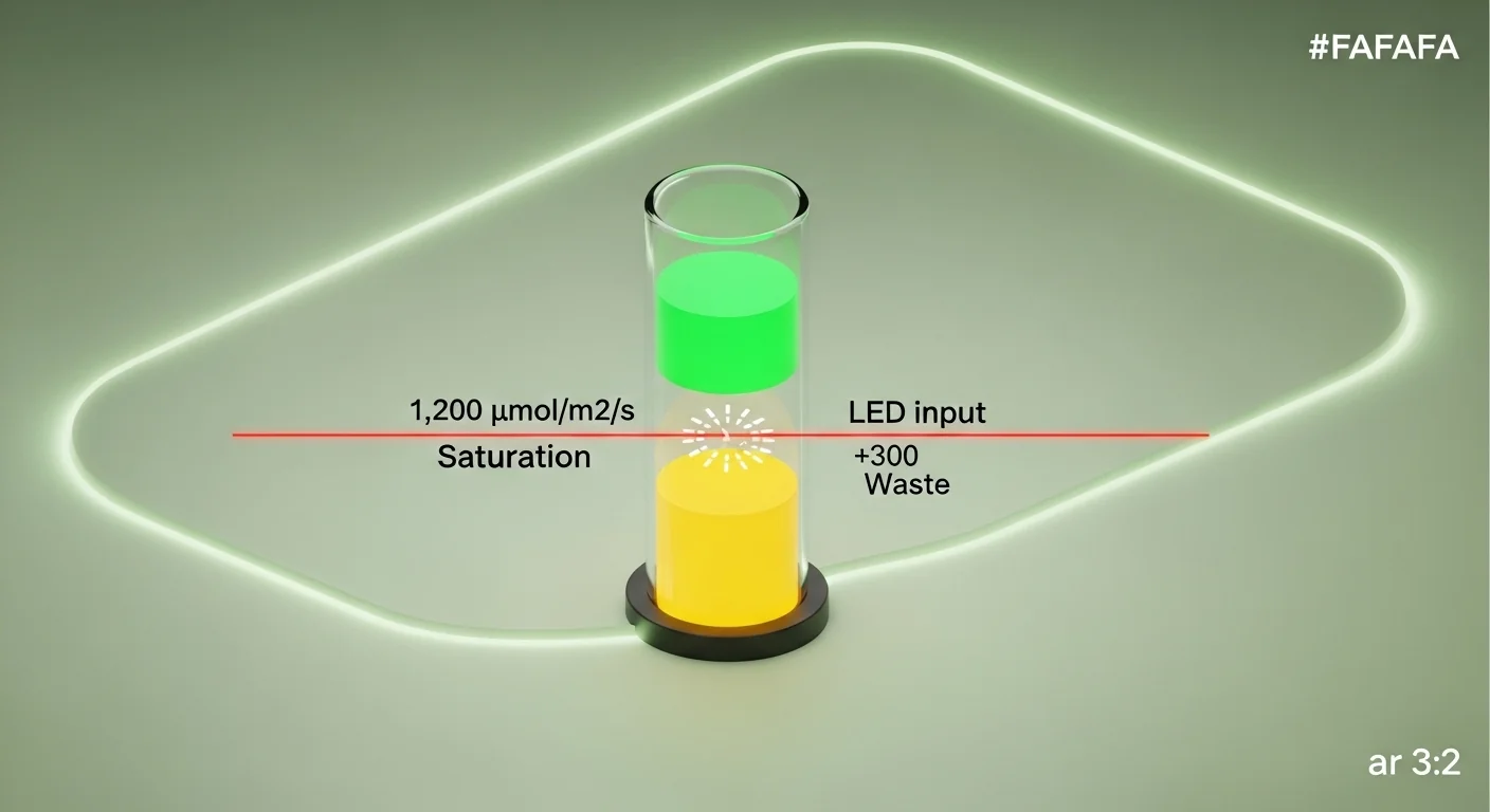 Technical 3D diagram illustrating light saturation thresholds for the Supplemental DLI Calculator logic.