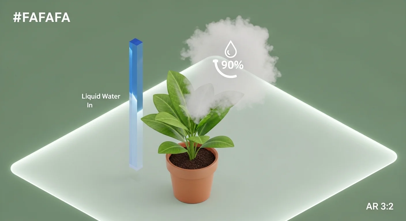 3D infographic showing 90 percent water transpiration for a Grow Room Dehumidifier Calculator.