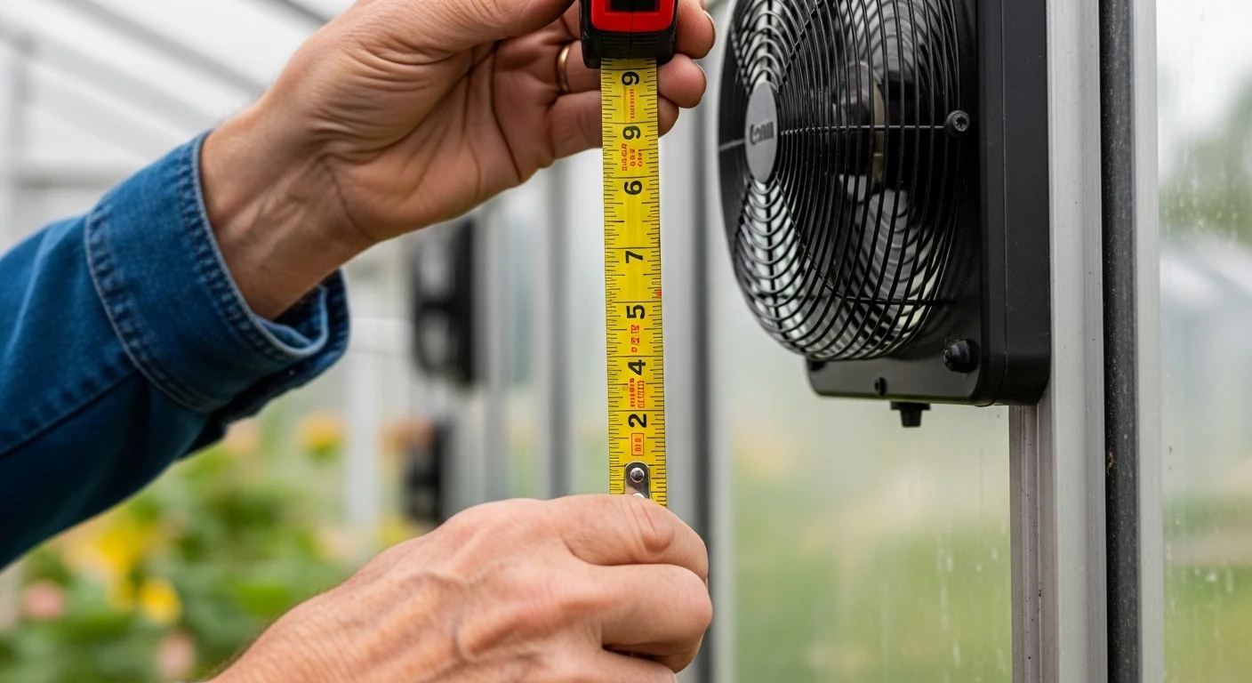 Gardener measuring distance for Grow Room CFM Calculator to avoid plant stomatal clamping risk.