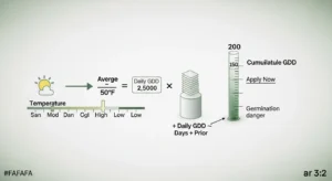 3D diagram explaining daily and cumulative Growing Degree Days calculation with temperature thresholds