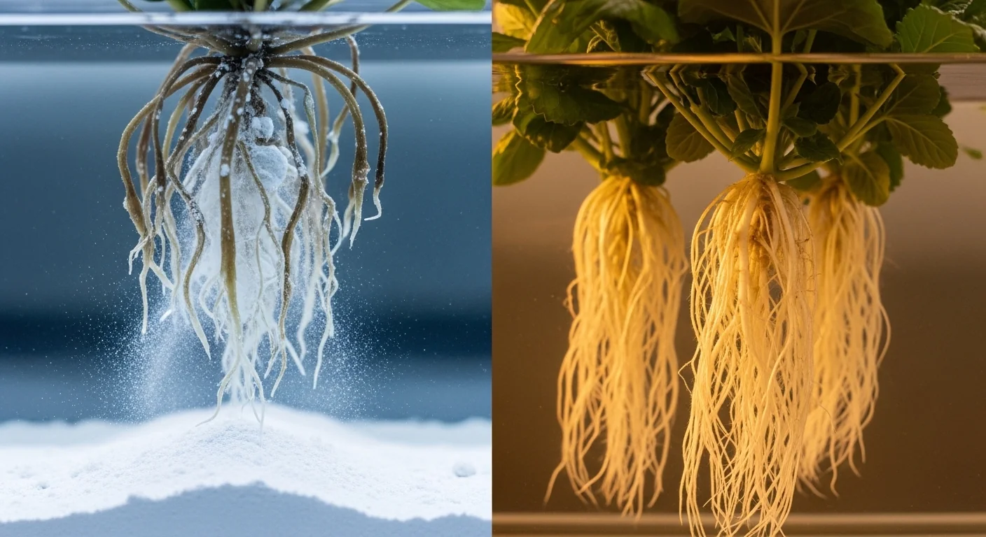Comparison of gypsum-locked reservoir and healthy roots via Hydroponic Nutrient Dosing Calculator.