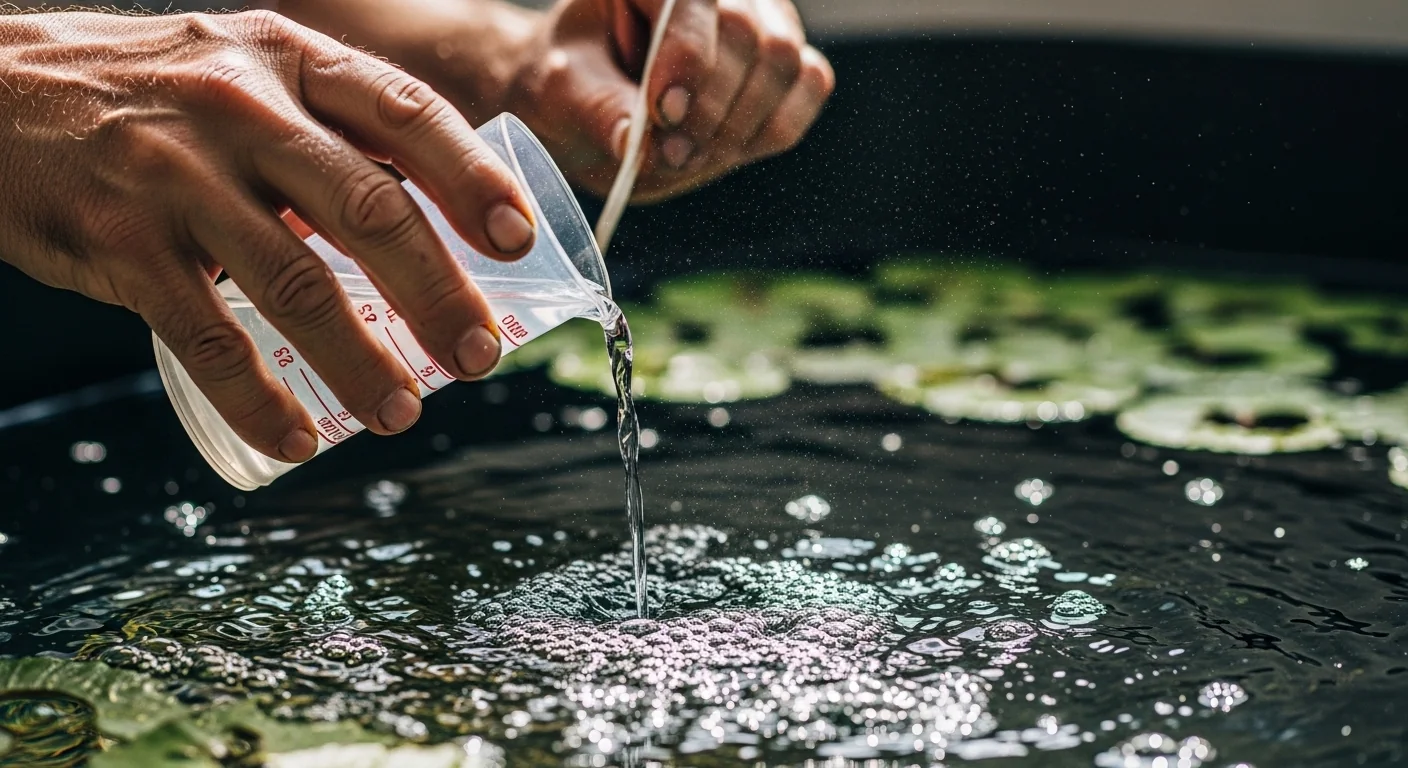 Hands measuring concentrate for a reservoir update using the Hydroponic Nutrient Dosing Calculator results.