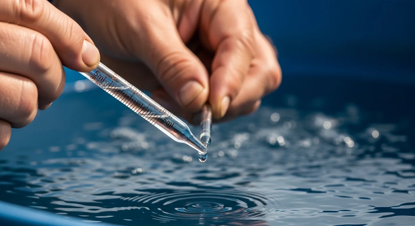 Close-up of gardener using a glass pipette for precision dosing with the Hydroponic pH Down Calculator.