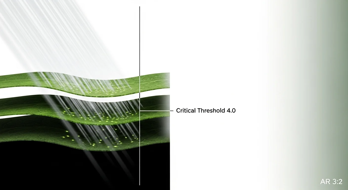 3D diagram showing light extinction and Beer-Lambert attenuation thresholds using a Leaf Area Index Calculator.