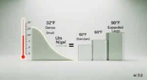 3D diagram showing how temperature changes liquid fertilizer weight per gallon and nitrogen density.