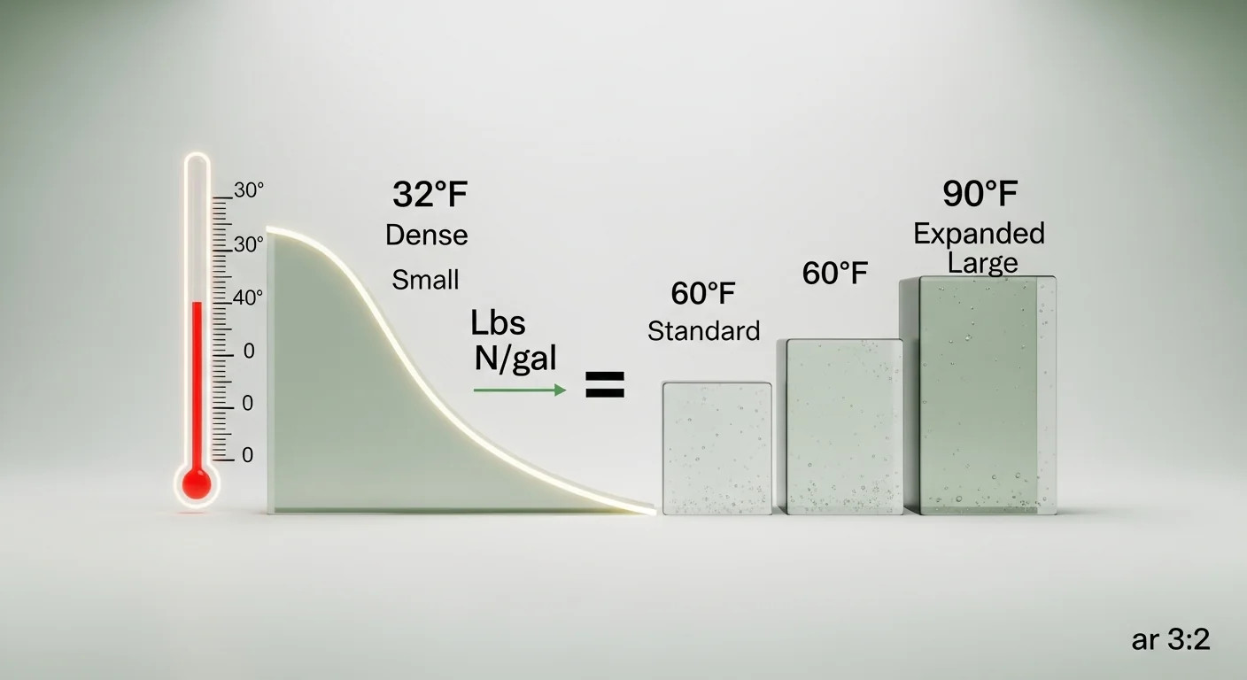 3D diagram showing how temperature changes liquid fertilizer weight per gallon and nitrogen density.
