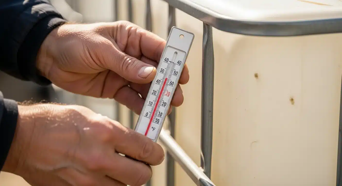 Measuring actual tank temperature for the Liquid Fertilizer Weight Per Gallon Calculator input.