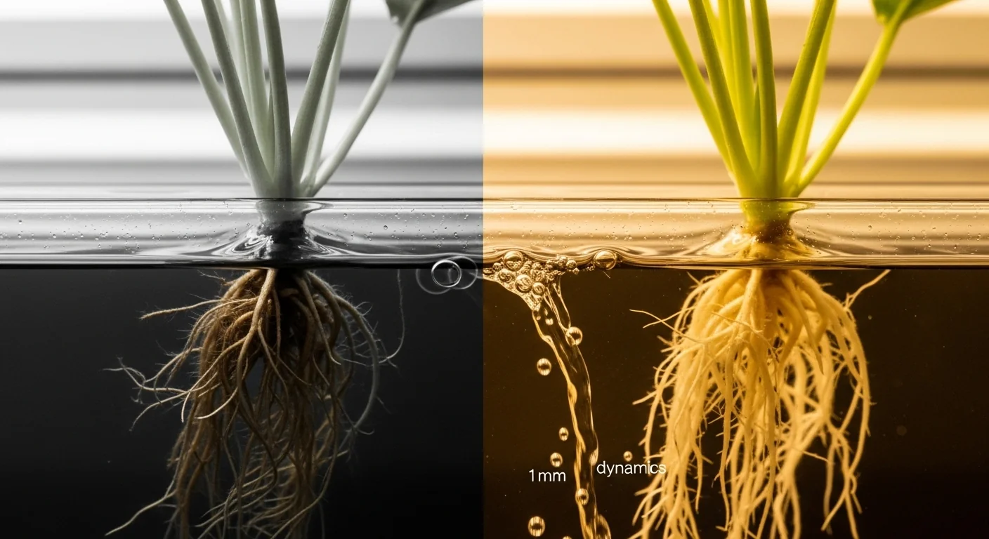 Side-by-side comparison of root rot versus healthy NFT Hydroponics Calculator optimized oxygenated roots.