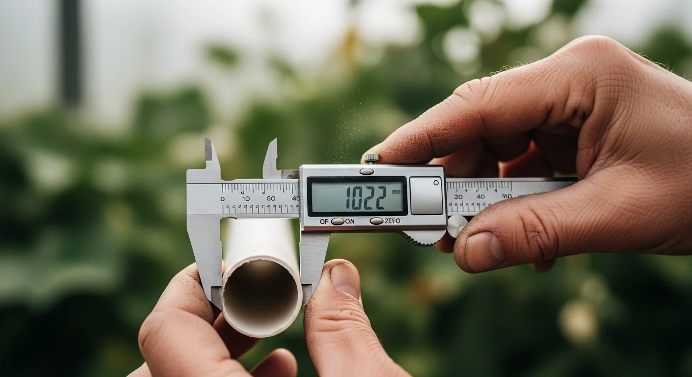 Hands measuring the inside diameter of a pipe for the Pipe Volume Calculator.