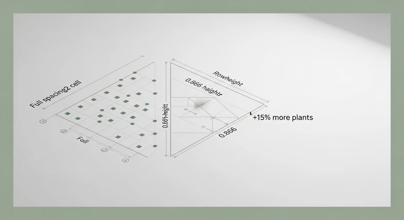 Plant spacing calculator diagram comparing square grid and triangle grid planting patterns