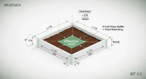 3D diagram of 6-inch edge buffer and floor rounding in plant spacing calculator