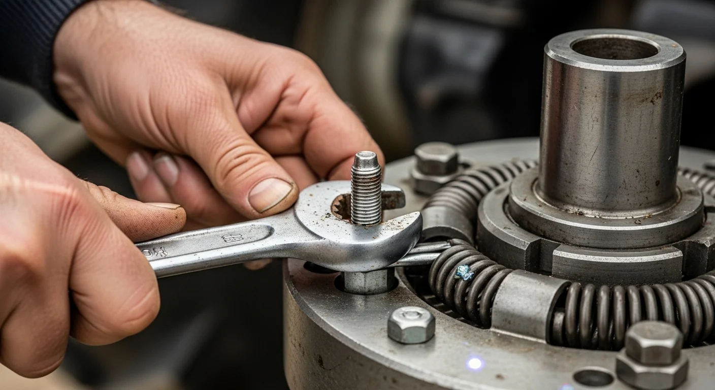 Hands adjusting a PTO slip clutch based on data from the PTO auger torque calculator.