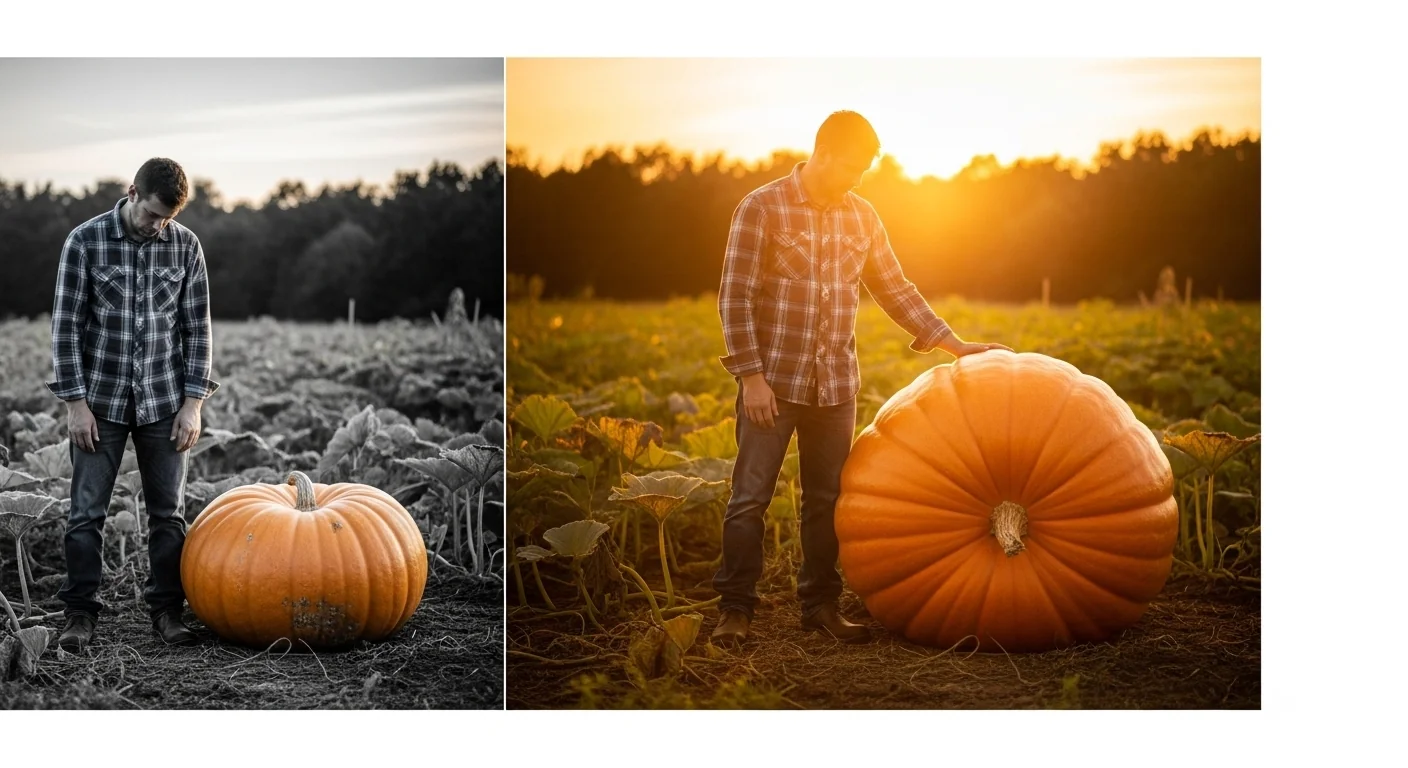Giant pumpkin weight estimator showing disappointing small result versus impressive large pumpkin success