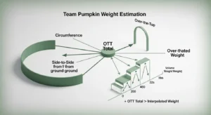 Giant pumpkin weight estimator diagram showing OTT Total and Team Pumpkin table interpolation