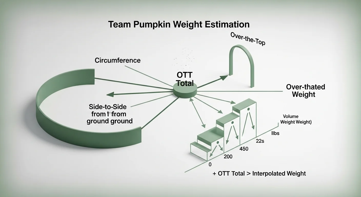 Giant pumpkin weight estimator diagram showing OTT Total and Team Pumpkin table interpolation