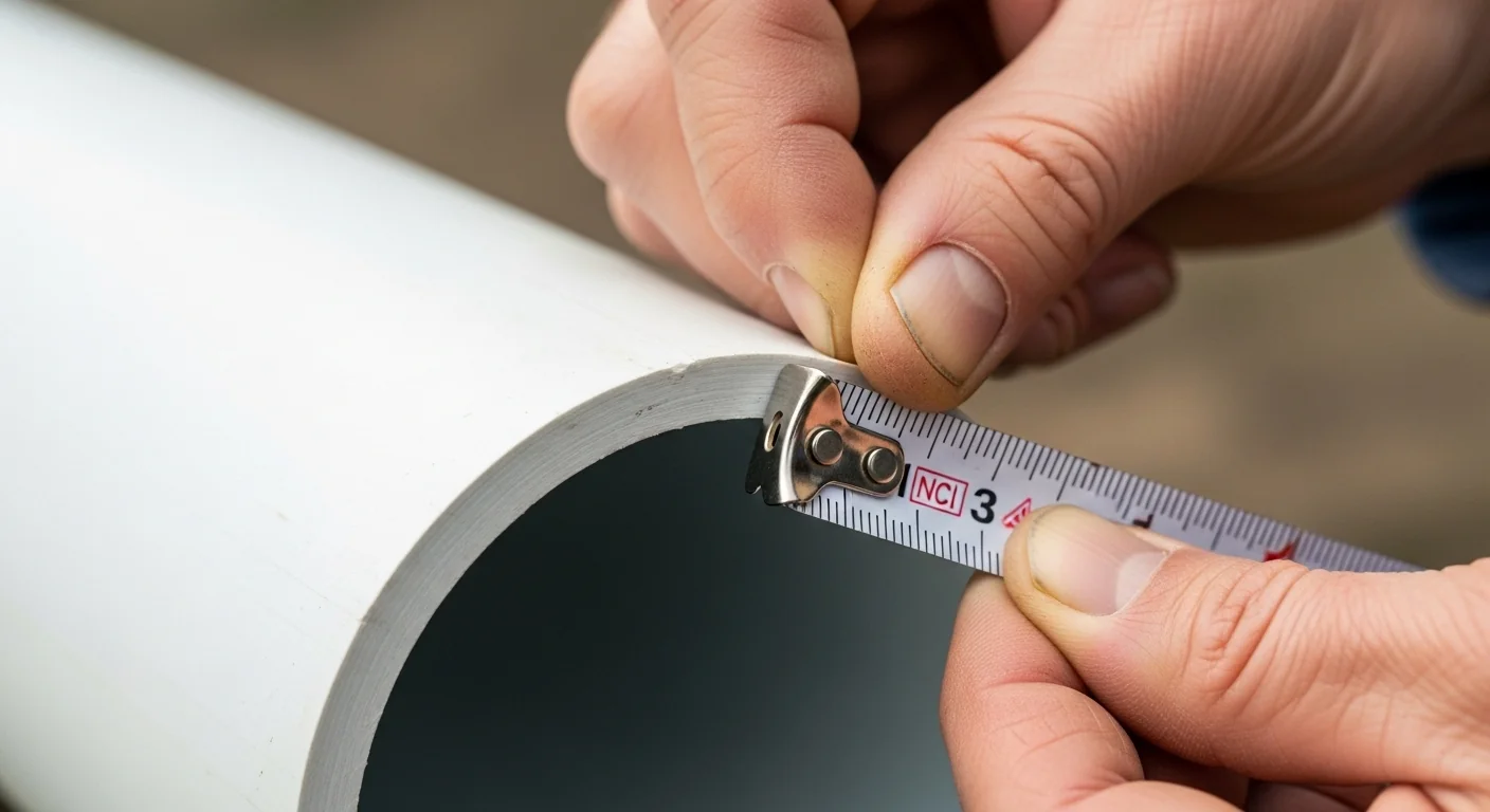 Gardener measuring the actual inner diameter of a PVC pipe for flow calculation.