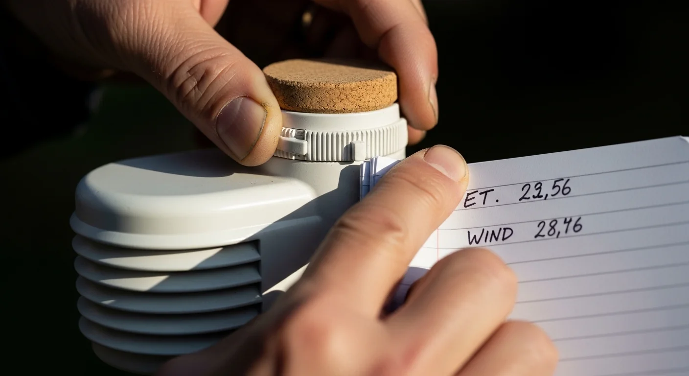 Gardener hands adjusting rain sensor vent ring after using dry-out time calculator