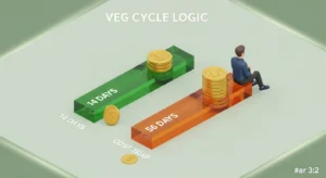 3D diagram showing the electricity cost difference between SOG and SCROG using the Sea of Green Calculator.