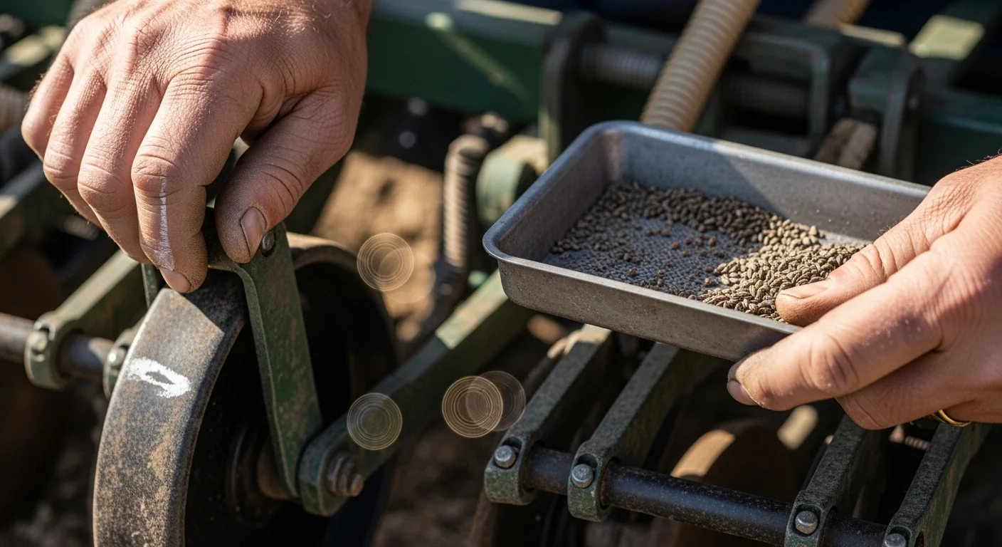 Seed drill calibration calculator catch pan test with drive wheel and gram scale