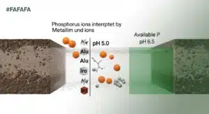 3D diagram showing how high Al/Fe levels bind phosphorus ions as calculated by the Phosphorus Fixation Calculator.