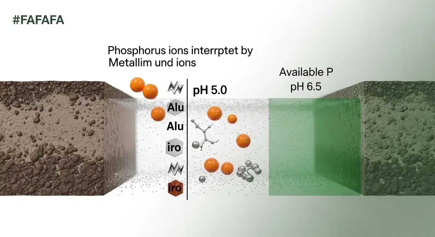 3D diagram showing how high Al/Fe levels bind phosphorus ions as calculated by the Phosphorus Fixation Calculator.