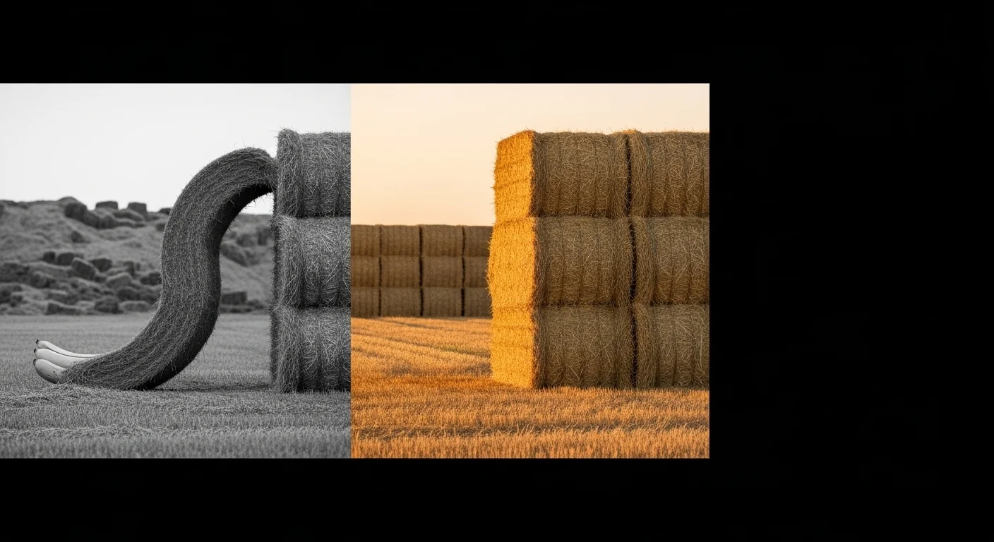 Square baler plunger strokes calculator showing banana bale failure versus tight successful bales