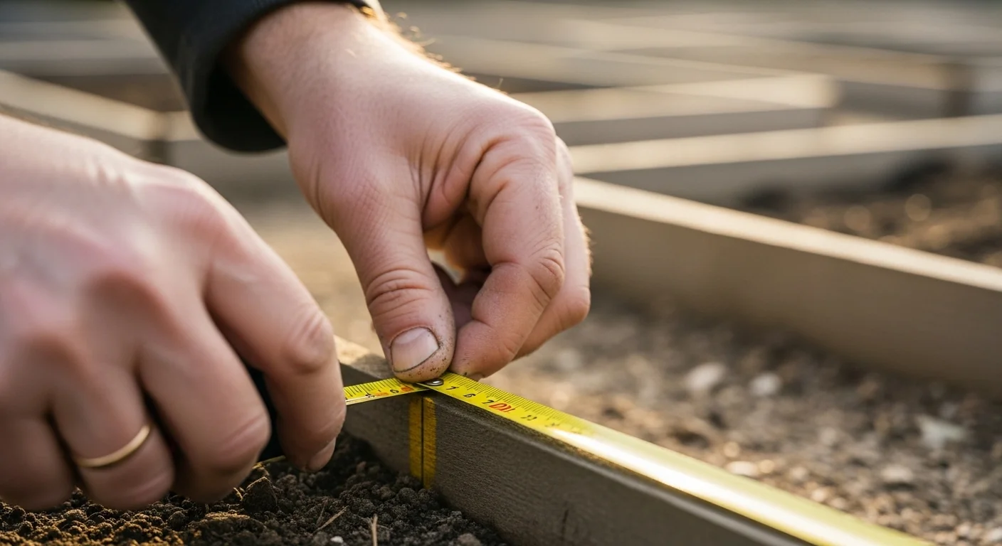 Using sun angle and shadow calculator results to measure and mark winter shadow clearance for garden bed placement