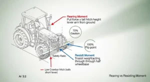 Rearing moment versus resisting moment diagram for tractor winch safety