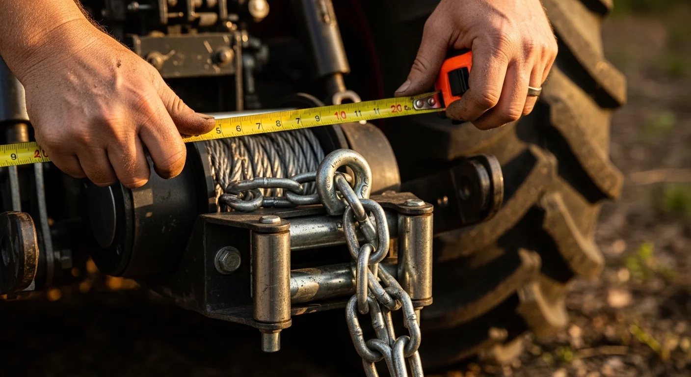Measuring low drawbar hitch height before safe log skidding with winch