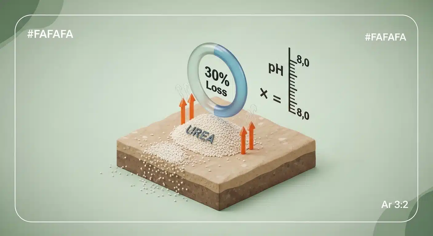 Technical diagram from Urea Volatilization Calculator showing how soil pH amplifies ammonia gas-off.