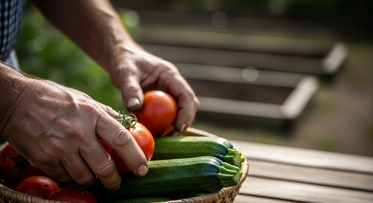 Gardener's hands harvesting vegetables enabled by accurate yield planning with the Vegetable Yield Estimator