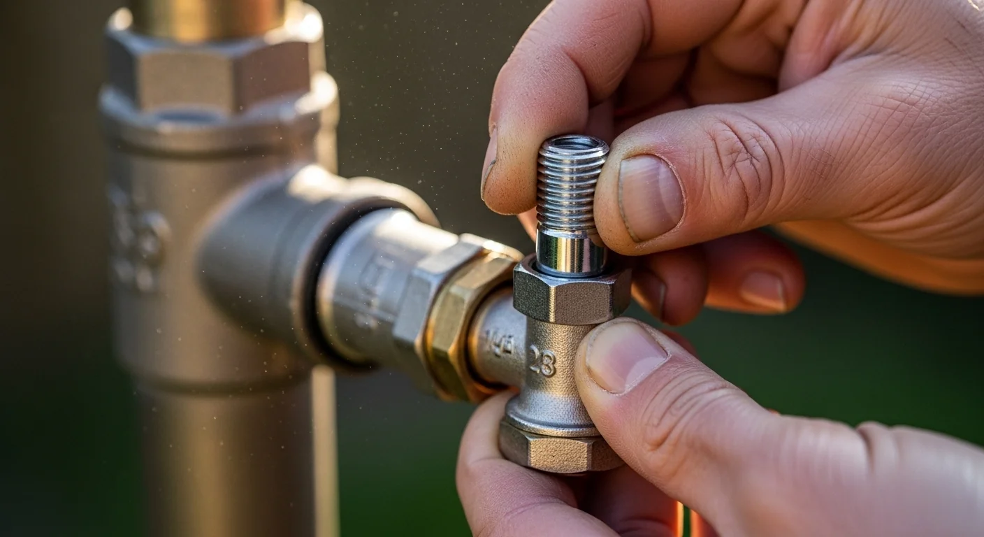 Gardener installing a water hammer arrestor after using the Water Hammer Calculator.