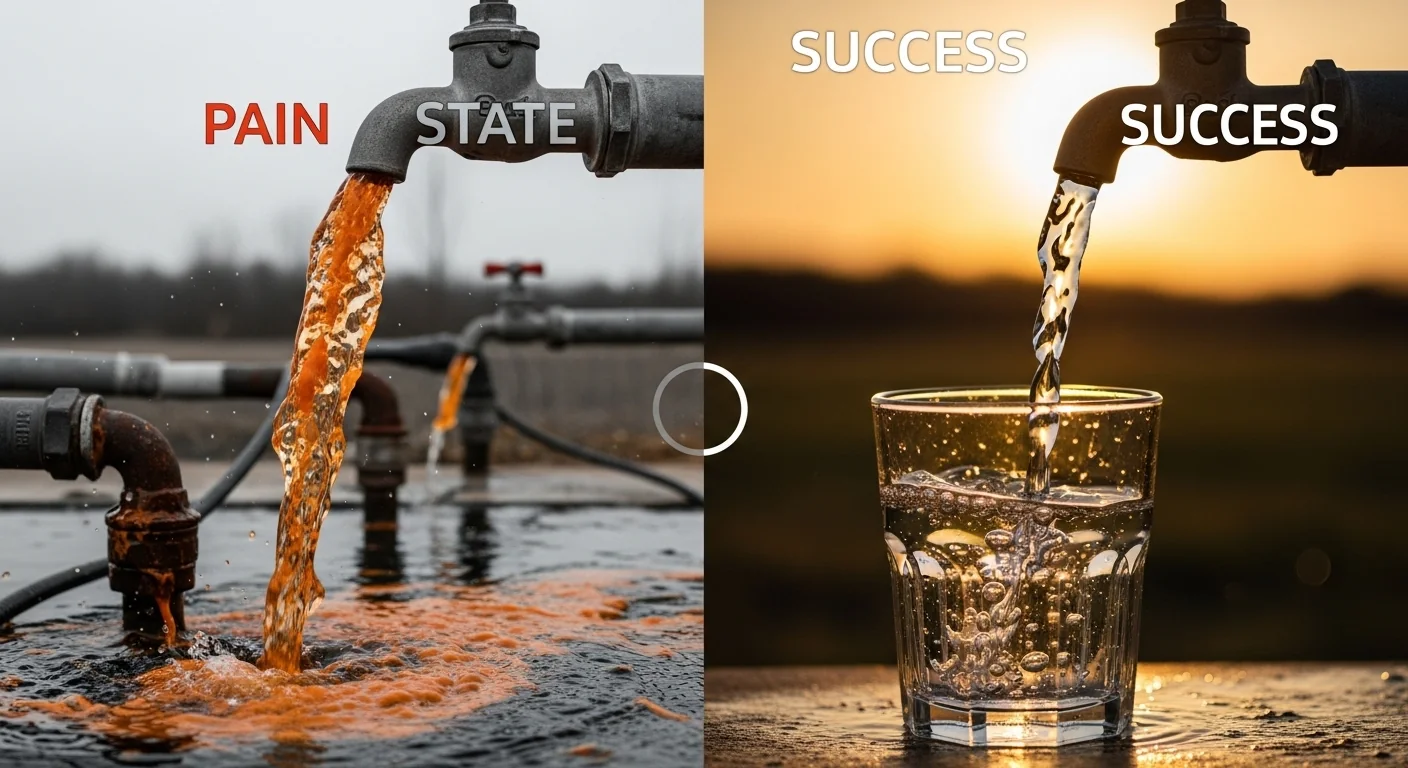 Well shock chlorination calculator showing contaminated water versus clean treated flow