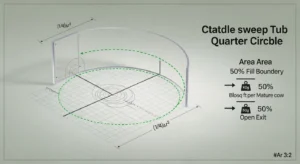 Quarter-circle geometry and 50% flight zone threshold diagram for sweep tub