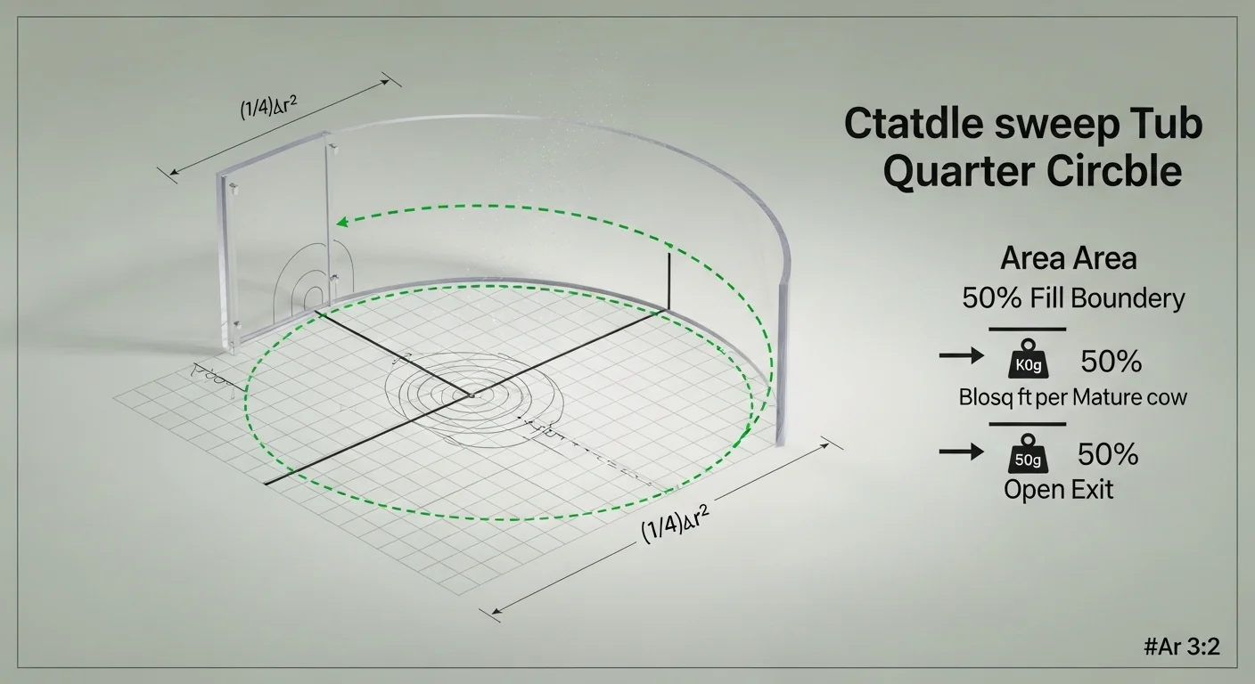 Quarter-circle geometry and 50% flight zone threshold diagram for sweep tub