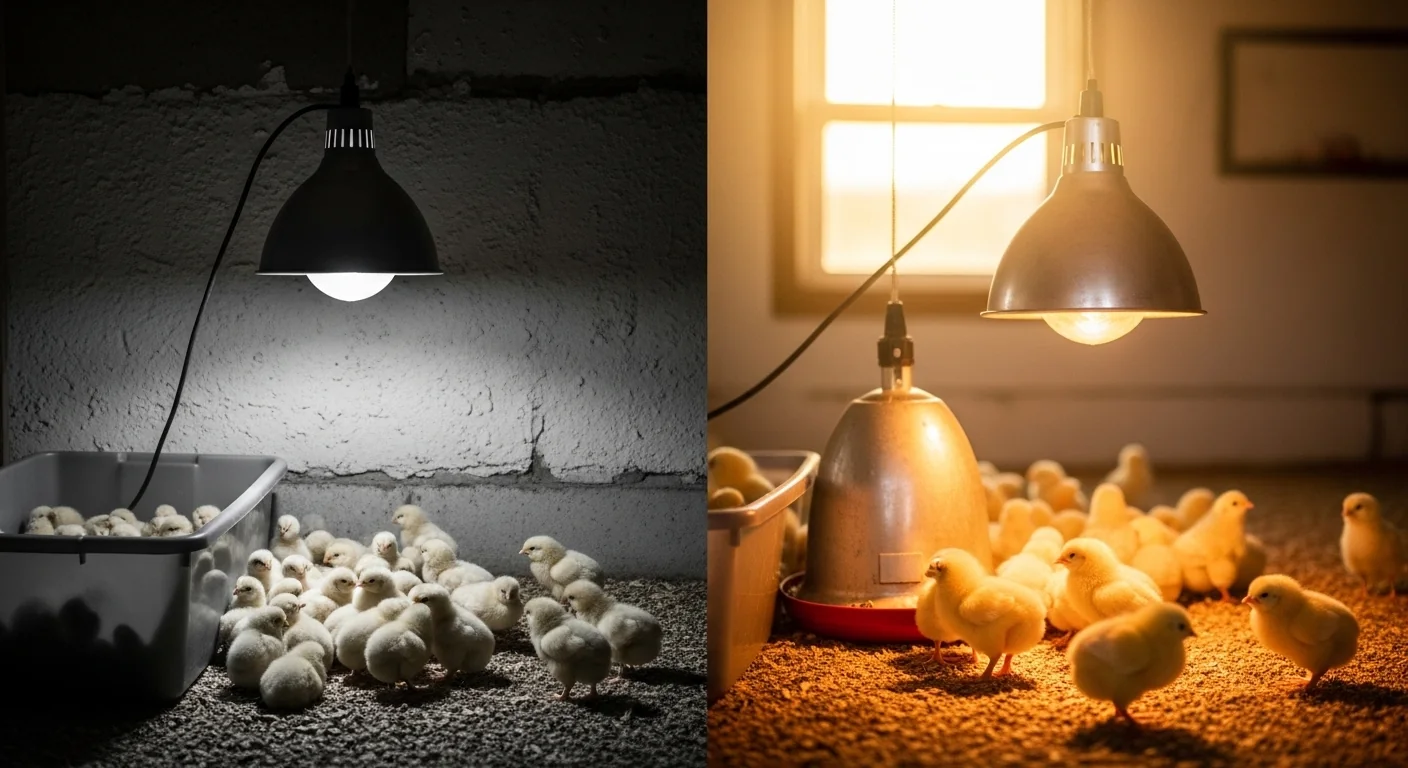 Cold piled-up chicks versus healthy evenly spread chicks in properly heated brooder