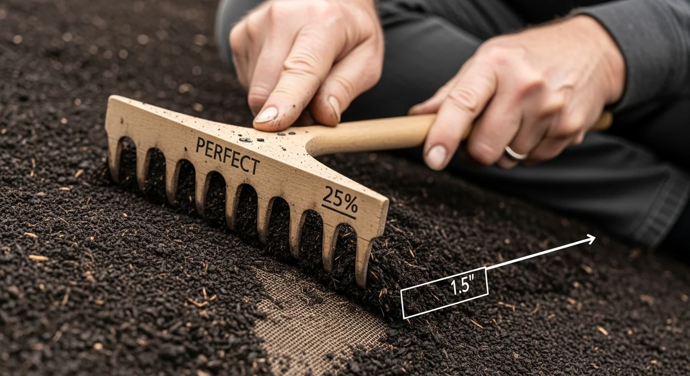 Close-up of hands applying a calculated two-inch depth for a Compost Blanket Erosion Calculator project.